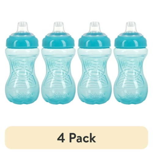 (4 pack) Nuby No-Spill Easy Grip Soft Spout Sippy Cup for Babies, 10 fl oz, Aqua Blue