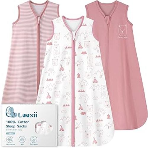 Looxii Baby Sleep Sack 0.5 TOG, 100% Cotton 3 Pack Wearable Blanket Baby Sleep Bag for Newborn Infant, 2-Way Zipper Lightweight Toddler Sleeping Sack 0-6 Months