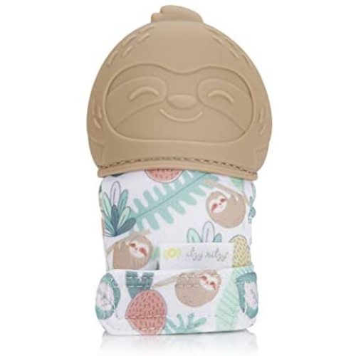 Itzy Ritzy Silicone Teething Mitt – Soothing Infant Teething Mitten with Adjustable Strap, Crinkle Sound and Textured Silicone to Soothe Sore and Swollen Gums, Sloth