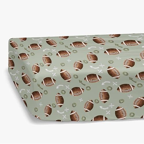 HawSkgFub Football American Sport Fitted Standard Crib Sheet for Baby Boys, Green Football Game Toddler Mattress Cover, Soft Breathable Stretchy Nursery Bed Sheets Decor Kids Gift 52" x 28"