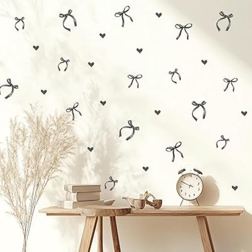 6 Sheets Black Bow Wall Stickers, Bow Knot Love Pattern Wall Decals Removable Vinyl Peel and Stick Party Nursery Bedroom Kitchen Closet Refrigerator Art Home Decorations