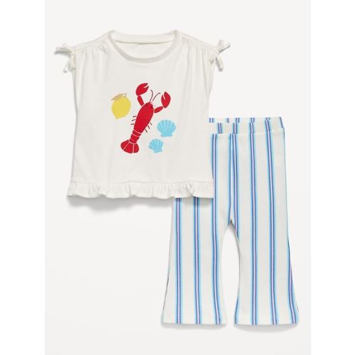 Printed Ruffle-Trim Top and Ribbed Flare Leggings Set for Baby