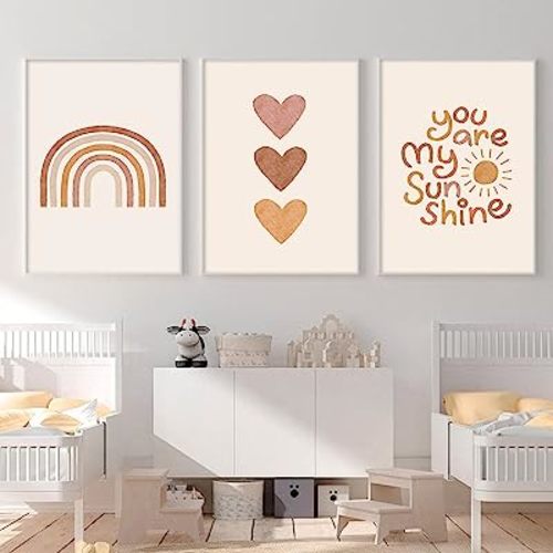 Boho Nursery Wall Art Baby Girl Room Decor Pictures Boho Rainbow Canvas Wall Art Decor Kids Toddler Posters You Are My Sunshine Nursery Prints Artwork for Baby Kids Room 16x24x3 Inch Unframed