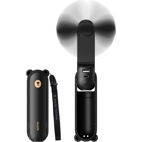 JISULIFE 3 IN 1 Handheld Mini Fan - Portable Fan & Power Bank & Flashlight, 19H Max Cooling, USB Rechargeable, Pocket-Sized for Travel, Cruise, Concerts, Makeup, 2026 Summer Gifts for Women(Black)
