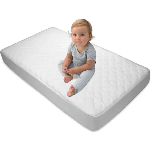 Sealy Stain Protection Waterproof Fitted Toddler Bed and Baby Crib Mattress Pad Cover Protector, Noiseless, Machine Washable and Dryer Friendly, 52" x 28" - White