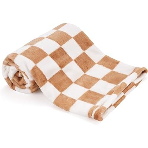 Plush Soft with Checkered Baby Blanket Fleece Infant Toddler Blankets for Boys Girls,Super Soft Warm Lightweight Breathable Newborn Receiving Blankets for Crib Stroller 30"×40" (Khaki)