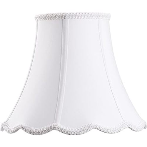 Bell Lamp Shade, Saangseon White Scalloped Lampshade Replacement, 7'' Top x 14'' Bottom x 10.5'' Slant Height x 10'' Vertical Height, Brass Spider