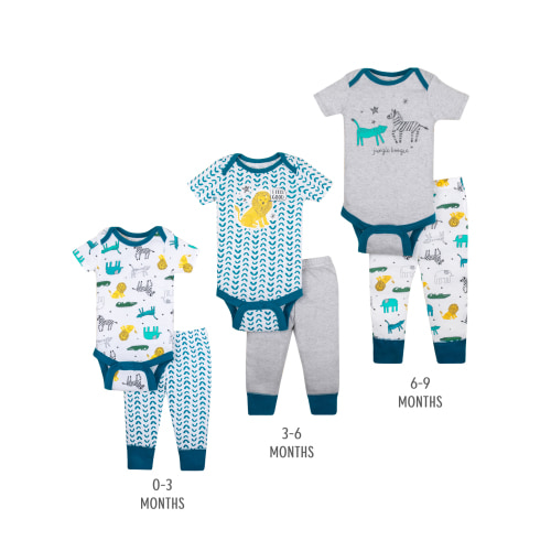 Little Star Organic Baby Boy Grow With Me Bodysuits & Pants Shower Gift Set, 6-Piece