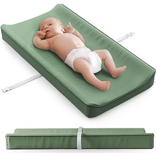 Soft Baby Diaper Changing Pad with Cotton Cover - Waterproof Changing Table Topper with Washable Cover and Safety Straps Fits All Standard Dressers - The Perfect Pad for Your Baby Girl or Boy