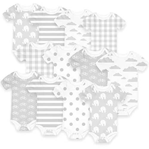 Short Sleeve Cotton Baby Bodysuits One Piece For Boys Girls 12 Pack, 0-24 Months