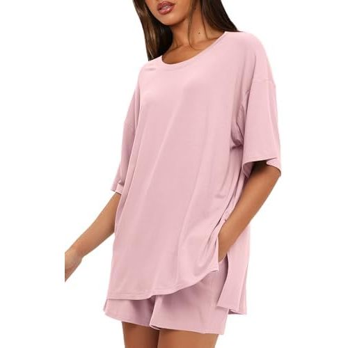 Darong Women's 2 Piece Lounge Set Short Sleeve Boxy T-shirt & Shorts Comfywear Summer Pajama Set Loungewear Set