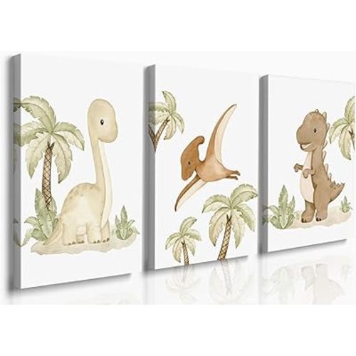 GUBIYU Dinosaur Prints Wall Art Set of 3,Neutral Dino Wall Art Framed Dinosaur Boy Nursery Decor,Dinosaurs Poster,Cute Dino Print Posters Baby Boy Room Decor Dinosaur Wall Decor for Bedroom 12"x16"