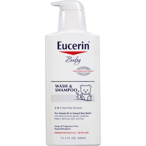 Eucerin Baby Wash & Shampoo - 2 in 1 Tear Free Formula, Hypoallergenic & Fragrance Free, Nourish and Soothe Sensitive Skin - 13.5 fl. oz. Pump Bottle