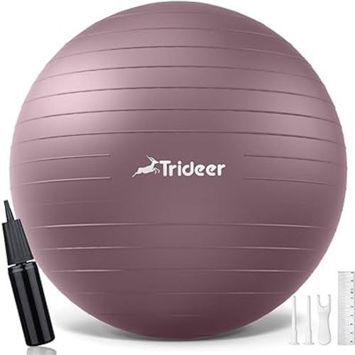 Trideer Yoga Ball - Exercise Ball for Workout pilates Stability - Anti-Burst and Slip Resistant for physical therapy, Birthing, Stretching & Core Workout, Office Ball Chair, Flexible Seating, Home Gym
