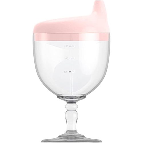 KFT Baby Sippy Cup Wine Glass - Fun No Spill Plastic Goblet for Kids - Perfect Beverage Mug with Lid for Birthday Parties and Celebrations - Ideal for Milk, Juice, and More! (Pink, 1)