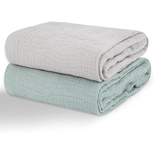 Muslin Swaddle Blankets for Newborns, 2 Pack 100% Cotton Receiving Blankets, Soft and Breathable Baby Swaddles, Large 40 x 40 Inches, Baby Essentials for Boys and Girls, Shower Gift