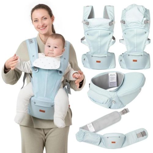 BabbleRoo 6-in-1 Baby Carrier with Hip Seat and Lumbar Support, Ergonomic & Adjustable for Newborn to Toddler with Sunshade