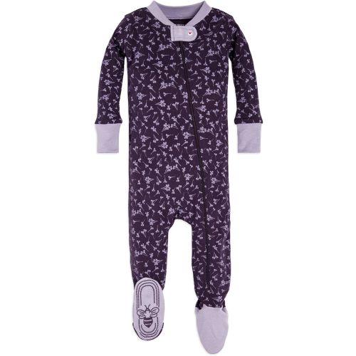 Burt's Bees Baby Girls Pajamas, Zip Front Non-slip Footed Pjs, 100% Organic Cotton and Toddler Sleepers - Dusty Dandelion - 12 Months