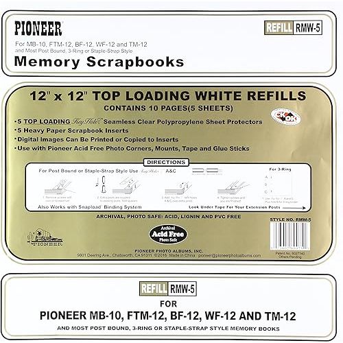Pioneer Photo Albums Bund Top Loading Page Protectors with White Inserts, 12 by 12-Inch, 5-Pack