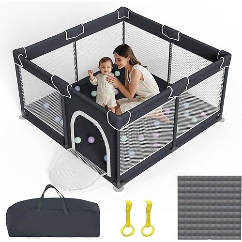 Playpen for Babies and Toddlers, Large Baby Playpen, Baby Playard, Indoor & Outdoor Play Pen, Sturdy Safety Baby Play Yard with Soft Breathable Mesh(Black, 50x50 inches)