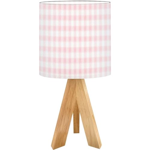 Tripod Table Lamp Pink White Plaid Texture Seamless Fabric Checkered Gingham Boho Nightstand Lamp Small Bedside Lamps Fabric Lampshade for Kids Room, Nursery, Bedroom, Living Room