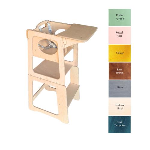 3-in-1 Convertible Learn Tower: Baltic Birch Step Stool, High Chair