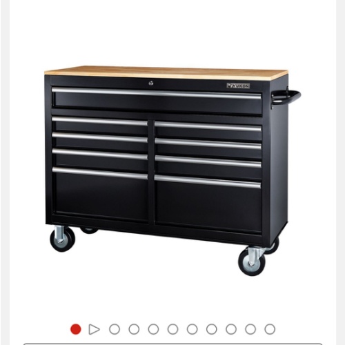 46 in. 9 Drawer Mobile Storage Cabinet with Solid Wood Top, Black