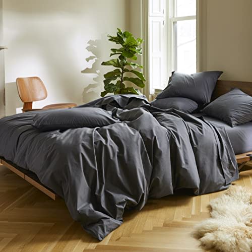 Brooklinen Luxury Sateen 4 Piece Sheet Set - 100% Cotton, King Size in Graphite - 1 Fitted Sheet, 1 Flat Sheet, 2 Pillowcases | Best Luxury Sheets