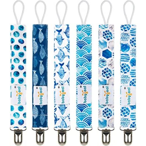 Babygoal Pacifier Clips, 6 Pack Pacifier Holder for Girls and Boys Fits for Most Pacifier Styles & Baby Toys and Baby Gift 6MP12