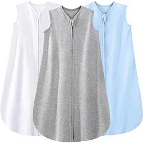 Yoofoss Baby Sleep Sack 6-12 Months 100% Cotton 0.5 TOG Baby Sleeping Bag 2-Way Zipper Toddler Wearable Blankets 3 Pack Breathable Lightweight (Medium)