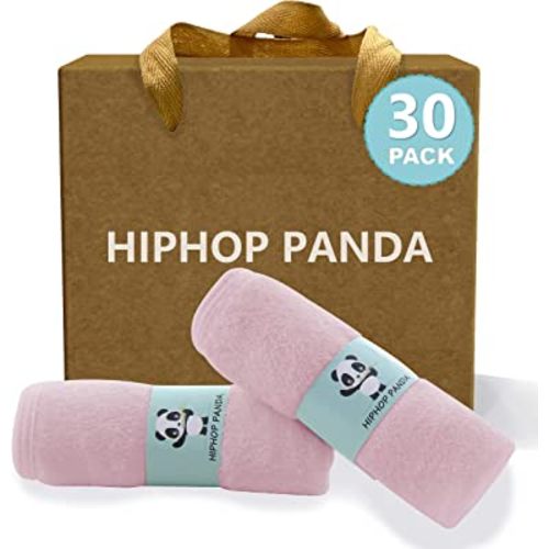 HIPHOP PANDA Baby Washcloths, Rayon Made from Bamboo - 2 Layer Ultra Soft Absorbent Newborn Bath Face Towel - Reusable Baby Wipes for Delicate Skin - Pink, 30 Pack
