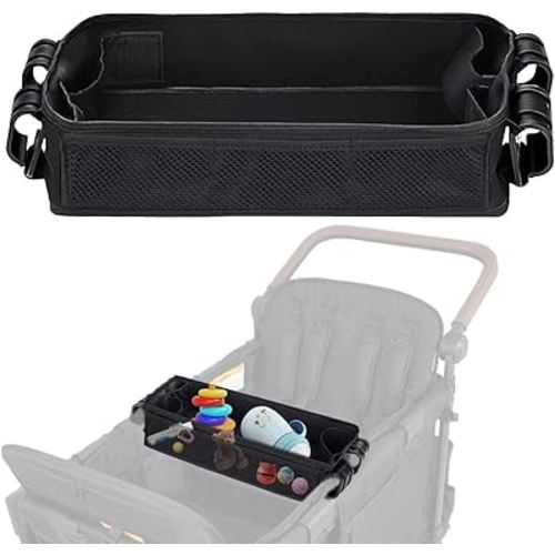 Stroller Snack Tray for Wonderfold Wagon - Upgraded with Extra Thick Base, Waterproof Faux Leather Sides & Side Mesh Pockets for Added Durability (W2 Series Thickened)
