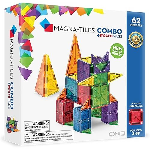MAGNA-TILES Combo 62-Piece Magnetic Construction Set, The Original Magnetic Building Brand