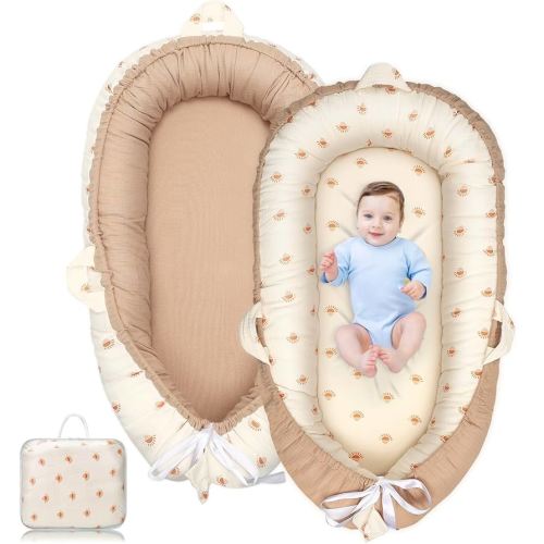 Baby Lounger - Infant Lounger for Newborn 0-24 Months, Co Sleeping Ultra Soft Breathable Infant Floor Seat, Portable Babies Lounger for Baby Girls& Boys, Newborn Essentials Gifts(Khaki)