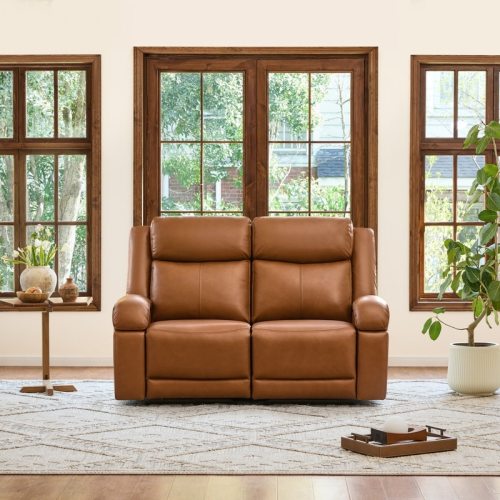 Spruce & Spring Hadlee Genuine leather Reclining Sofa with Multi-Function Console.