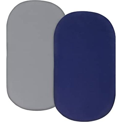 Bassinet Sheet Set 2 pack Fitted Bassinet Sheets for Baby Boy, Universal Microfiber Soft Cradle Sheets for Oval Rectangle and Hourglass Bassinet Mattress, Grey and Navy