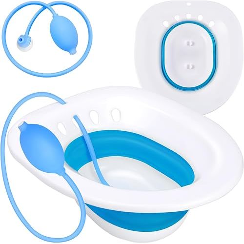 Pochik Sitz Bath, Sitz Bath for Hemorrhoids, Sitz Bath for Toilet Seat, Postpartum Care, Perineal Soaking, Collapsible, Flusher Hose, Drain Holes, Wider Seating Area, Deeper Bowl