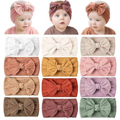 Prohouse 12 Pack Baby Nylon Headbands Hairbands Hair Bow Elastics Handmade Hair Accessories for Baby Girls Newborn Infant Toddlers Kids(Pink)