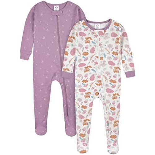 Gerber Baby Girls' 2-Pack Footed Pajamas