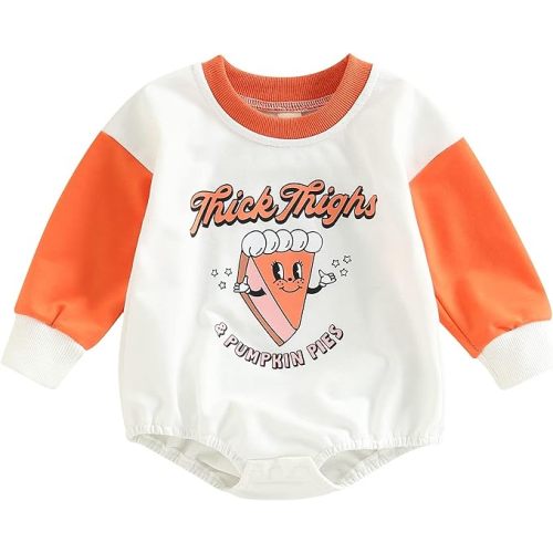 MoZiKQin Baby Girl Boy Crewneck Sweatshirt Oversized Sweater Romper Long Sleeve Pullover Top Cute Fall Winter Clothes - Thick Thighs & Pumpkin Pies - 0-6 Months