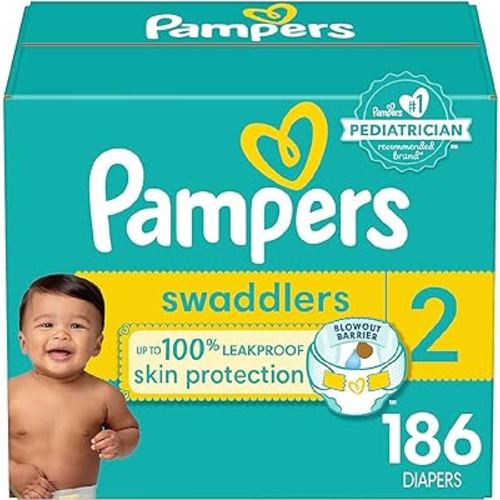 Pampers Swaddlers Diapers - Size 2, 186 Count, Ultra Soft Disposable Baby Diapers