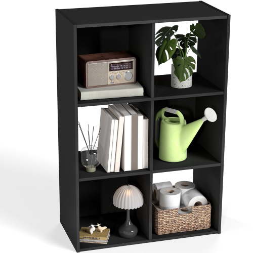 MCQ 6 Cube Storage Organizer, Open Bookshelf with 3 Removable Back Panels for Living Room, Bedroom, Home Office，36"L x 11.6"W x 24" H, Black