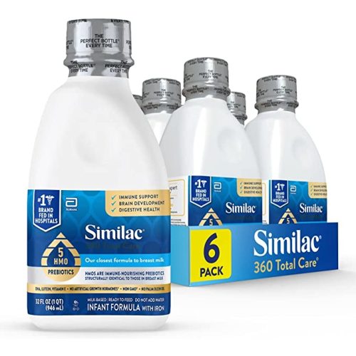 Similac 360 Total Care Infant Formula, Has 5 HMO Prebiotics, Our Closest Prebiotic Blend to Breast Milk, Non-GMO, Baby Formula, Ready to Feed, 32-fl-oz Bottle, Pack of 6 - 32oz btl (6 Count)