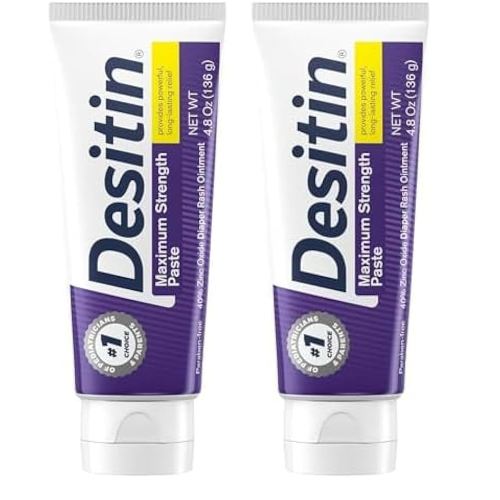Desitin Maximum Strength Baby Diaper Rash Cream, 40% Zinc Oxide for Treatment, Relief & Prevention, Hypoallergenic, Phthalate- & Paraben-Free Paste, Protects Skin for 12 Hours, 4.8 oz (Pack of 2)