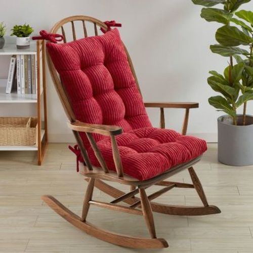 Velvet Rocking Chair Cushion 2 Piece Tufted Non Slip Set of Upper and Lower Cushions, Taupe