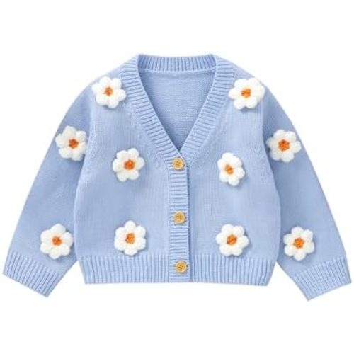 Toddler Baby Girl Sweater Floral Cardigan Knit Long Sleeve Coat Cute Fall Winter Outfits Clothes Infant Newborn