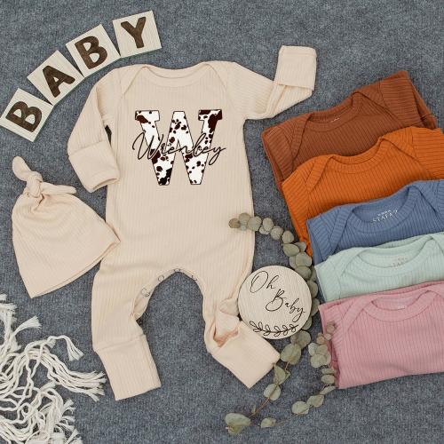 Custom Cow Print Name Baby Bodysuit, Personalized Western Graphic Tee, Baby Newborn Outfit, Baby Shower Gift, Gift For Girl And Boy NB