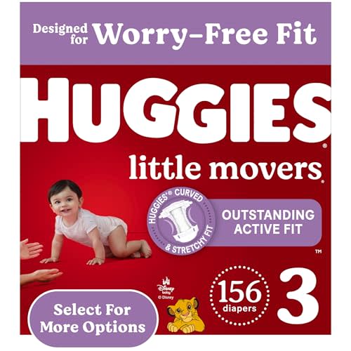 Huggies Size 3 Diapers, Little Movers Baby Diapers, Size 3 (16-28 lbs), 156 Count (6 packs of 26)