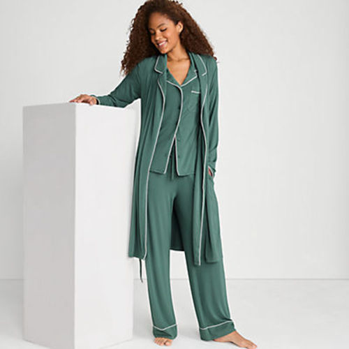 Women's Cooling 3 Piece Pajama Set - Robe Top and Pants | Lands' End