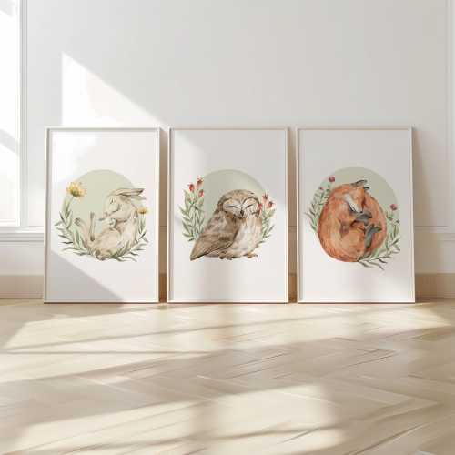 Neutral Nursery decor woodland poster, Minimalistic Animal wall art Print, Earthy tones nursery prints, Watercolor Nature Sage green Art 51